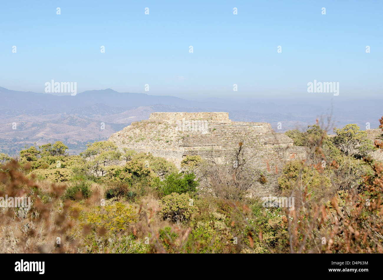 The stepped pyramid called 'Building M' at the ruins of Monte Alban, Oaxaca, Mexico. Stock Photo