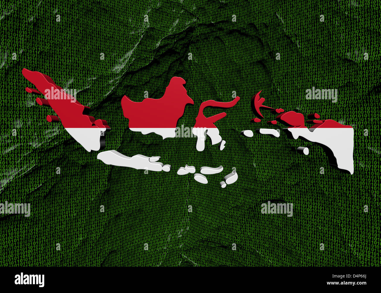 Indonesia map flag with abstract binary background illustration Stock Photo