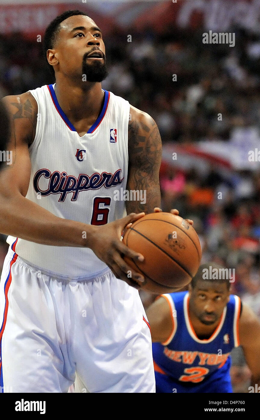 March 17 2013 Los Angeles, CA..Clippers' DeAndre Jordan #6 shoots a free throw during the NBA Basketball game between New York Knicks and the Los Angeles Clippers at Staples Center in