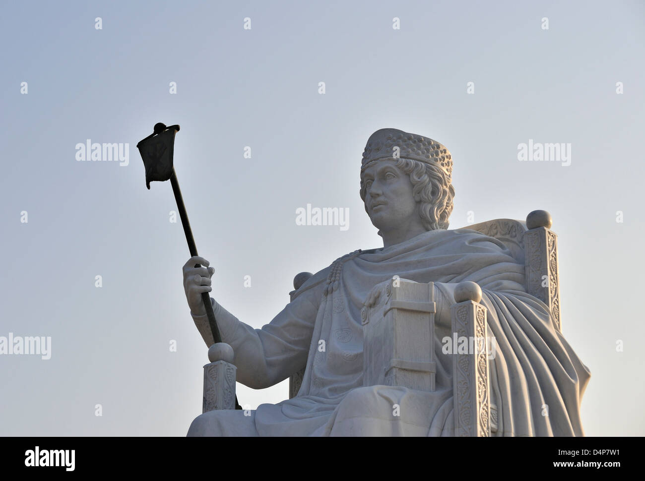 Byzantine Emperor Justinian I statue, Skopje, Macedonia Stock Photo
