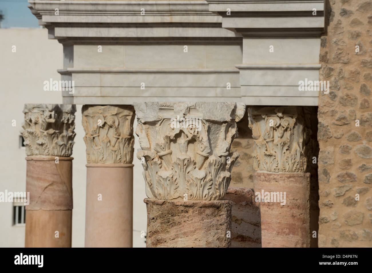 Columns of stage in Roman theatre of Cartagena Stock Photo