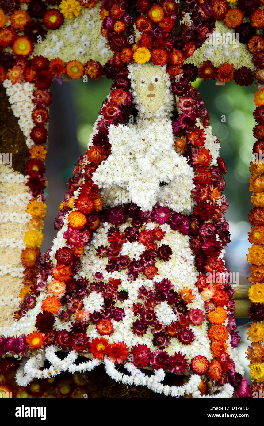 Nuestra Señora de la Soledad constructed from dried flowers for Noche de Rabanos, Oaxaca, Mexico. Stock Photo