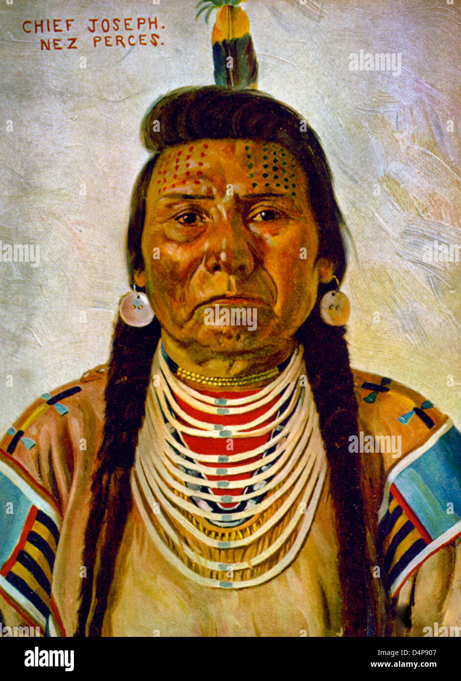 Chief Joseph, Nez Percé chief, head-and-shoulders portrait, facing front, circa 1899 Stock Photo
