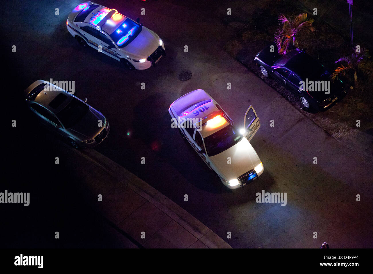 Police,car, red , blue, lights ,Authority ,traffic, stop ,directing, blocking ,road, West ,Miami ,police, responding, emergency, Stock Photo