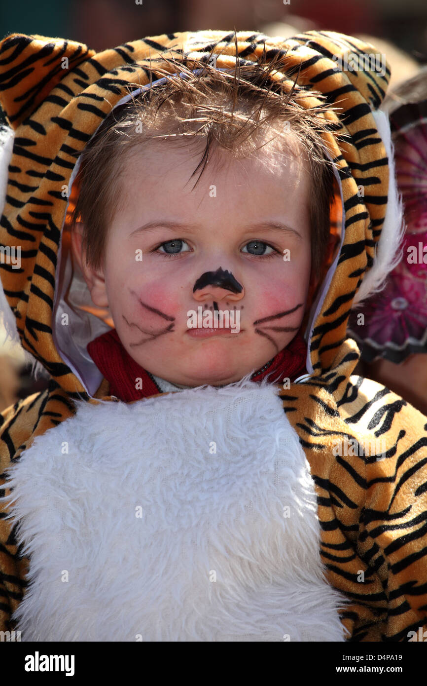 kid dressed wild cat ,at carnival,Greece Stock Photo