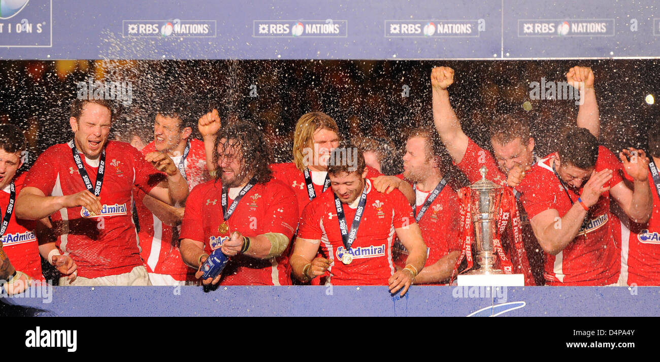 March 18, 2013 - Cardiff, United Kingdom - March 16, 2013 - Cardiff, United Kingdom - Wales celebrate with the Championship trophy - RBS 6Nations - Wales vs England - Millennium Stadium - Cardiff - Wales - 16th March 2013 - Pic Simon Bellis/Sportimage Stock Photo