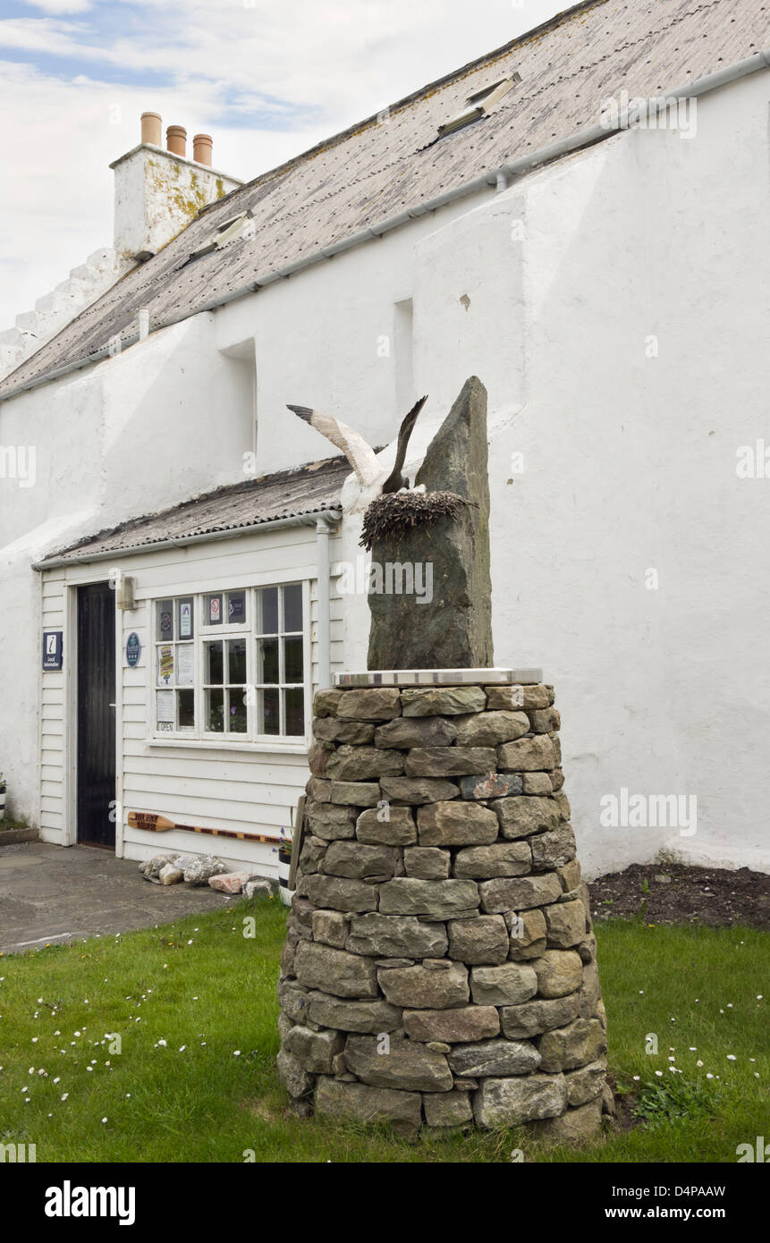 Bobby Tulloch memorial outside the Old Haa of Brough Museum of Island Heritage at Burravoe, Yell, Shetland Islands, Scotland, UK Stock Photo