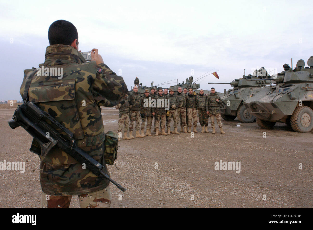 Spanish troops patrol the streets of Diwaniyah. Stock Photo