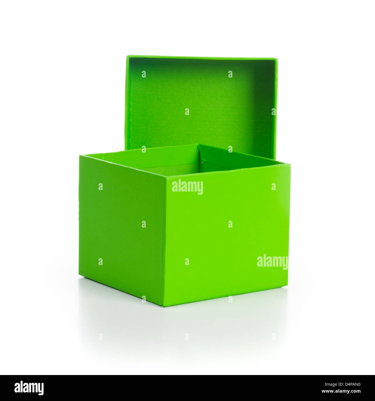 Opened empty green box with lid on white background clipping path included Stock Photo