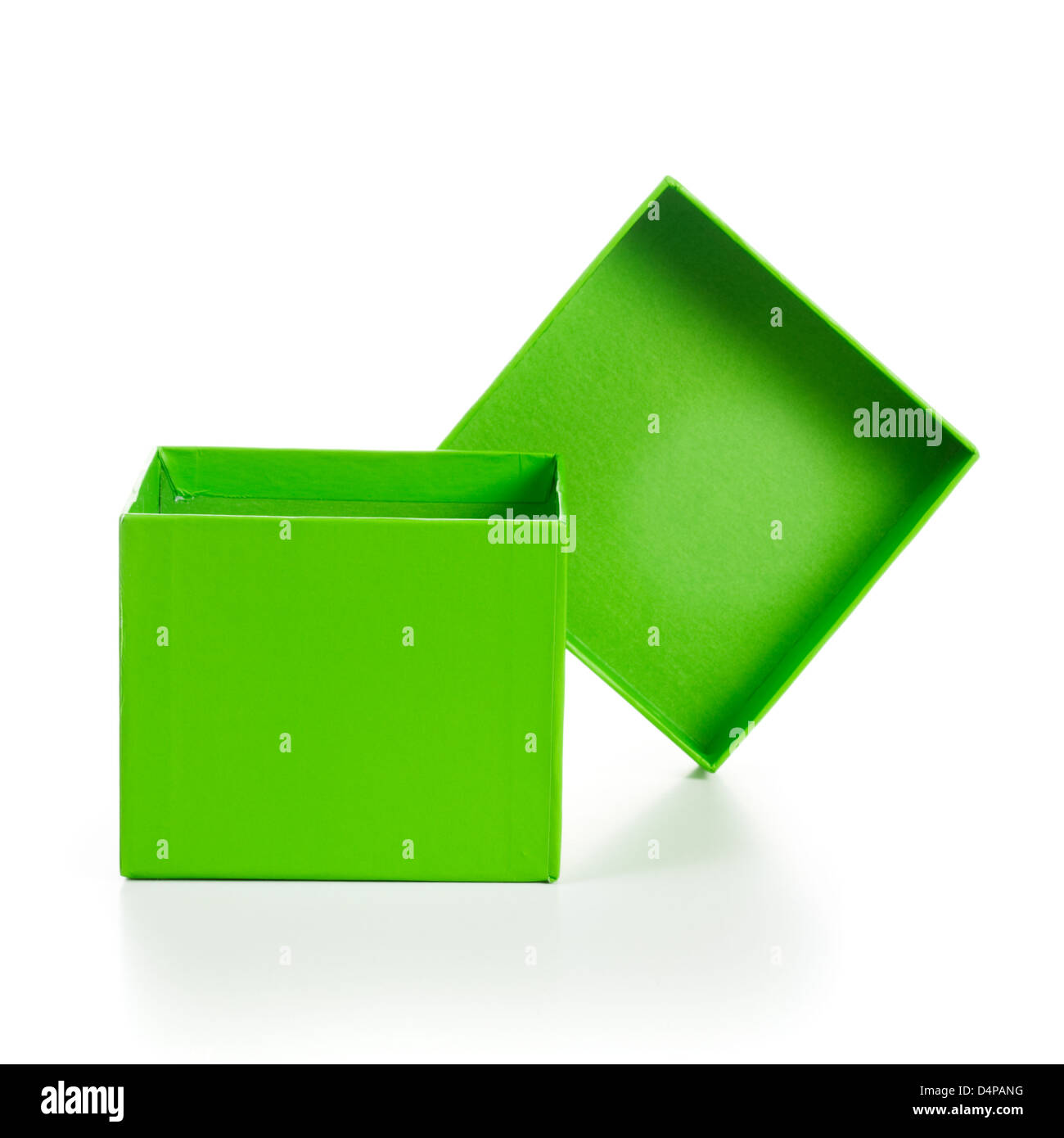 Opened empty green gift box with lid on white background Stock Photo