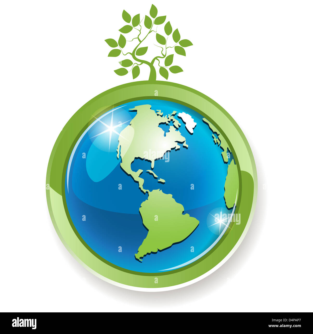 illustration, green tree on globe on white background Stock Photo - Alamy