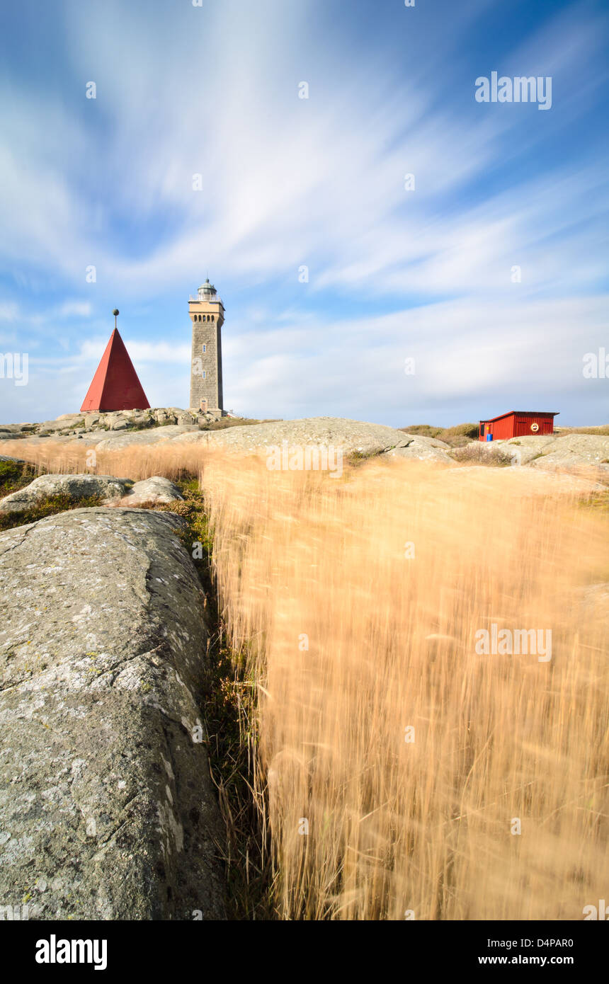 Field and lighthouse in Vinga, Gothenburg, Sweden, Europe Stock Photo