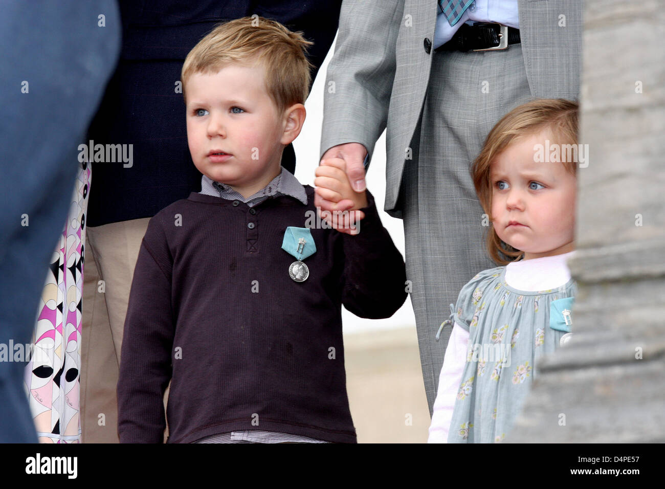 Prince Christian (L) and Princess Isabella (R) watch a parade at ...