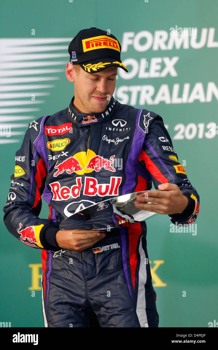 formula 1 GP, Australia in Melborne 17.03.2013, Sebastian Vettel, Red Bull  Racing, podium with trophy Photo:mspb/ Damir Ivka Stock Photo - Alamy