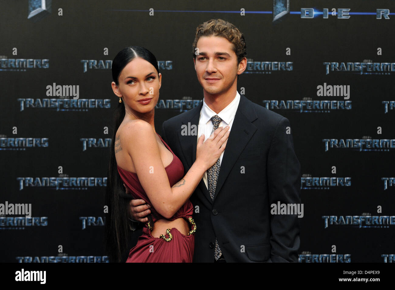 Us Actor Shia Labeouf R And Actress Megan Fox Pose Ahead Of The Germany Premiere Of Their Action Movie Transformers 2 Revenge Of The Fallen At The Sony Center On Potsdam