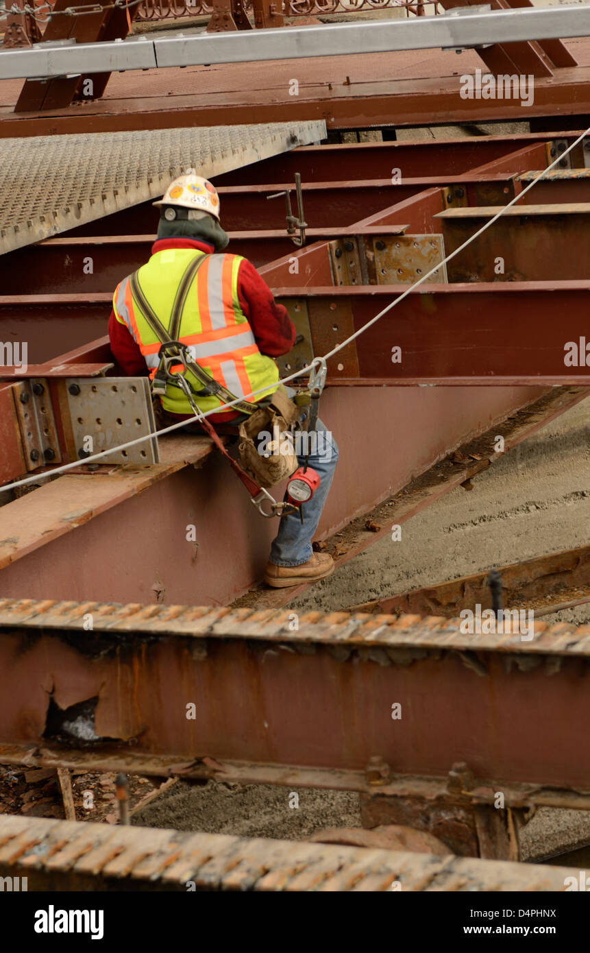 Steel work on historic bridge over the Erie Canal. to repair NY infrastructure. Stock Photo