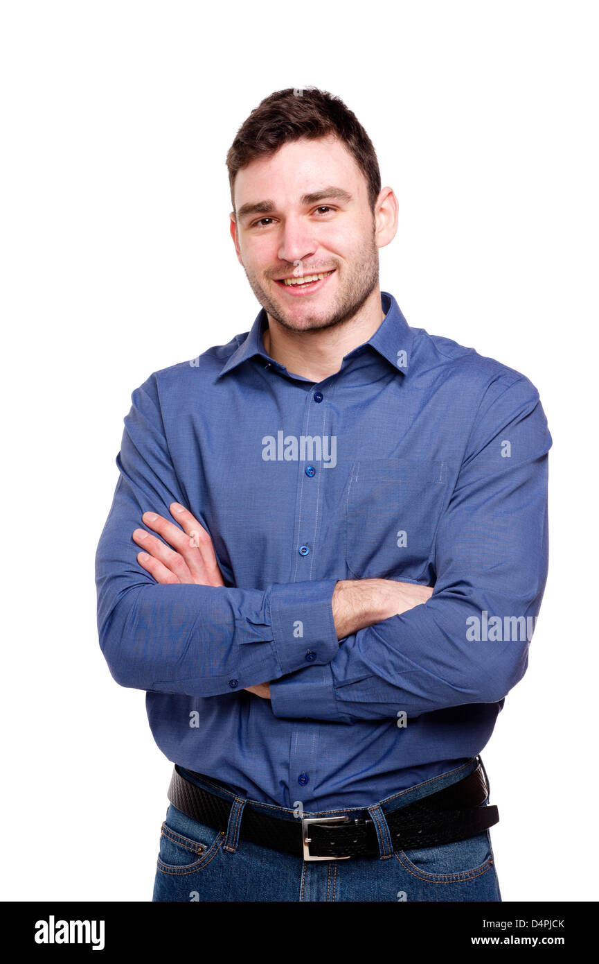 Man blue shirt jeans hi-res stock photography and images - Alamy