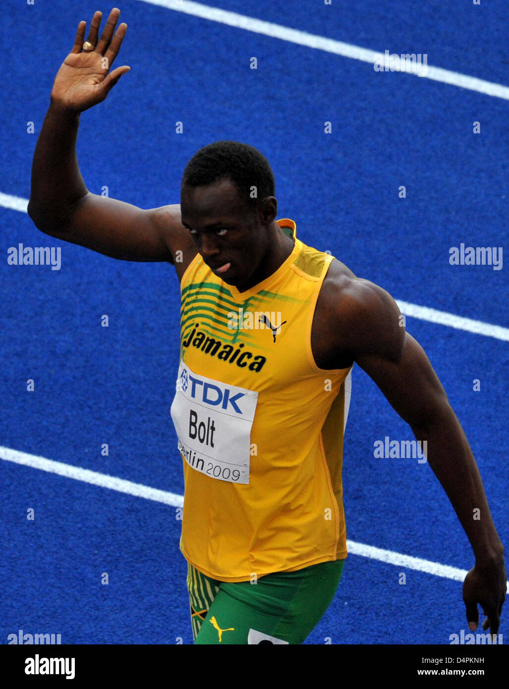 Jamaica?s Usain Bolt gestures after a 100m heat at the 12th IAAF World ...