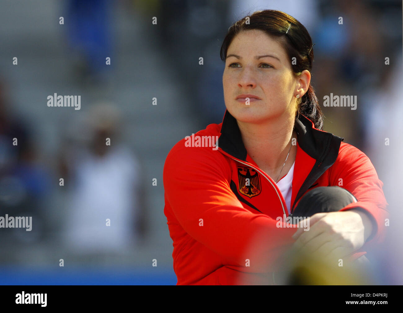 German Linda Stahl shown during the women?s javelin qualification at the 12th IAAF World Championships in Athletics in Berlin, Germany, 16 August 2009. Photo: KAY NIETFELD Stock Photo