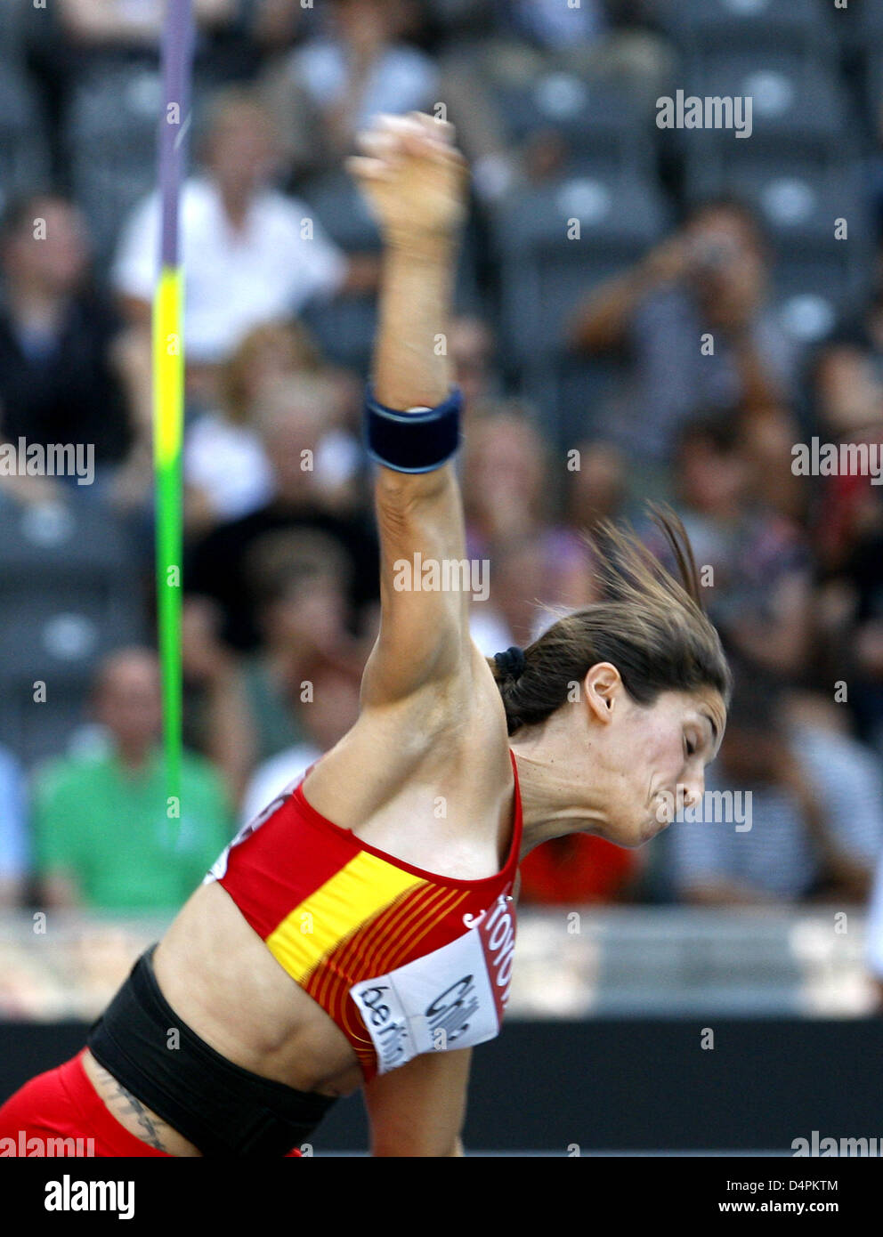Spanish Mercedes Chilla shown in action during the women?s javelin