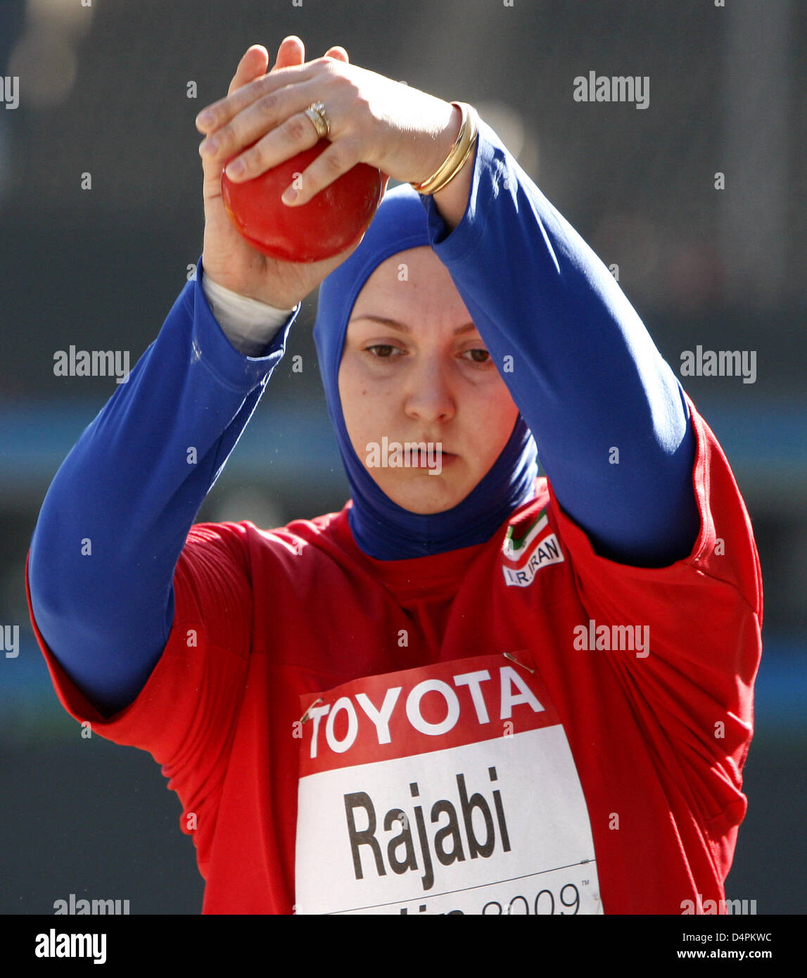 Iranian Leyla Rajabi shown in action during the women?s shot put