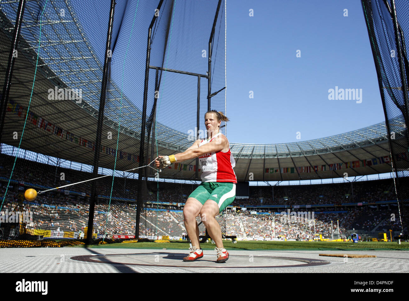Hungarian Eva Orban seen in action during the Hammer Throw
