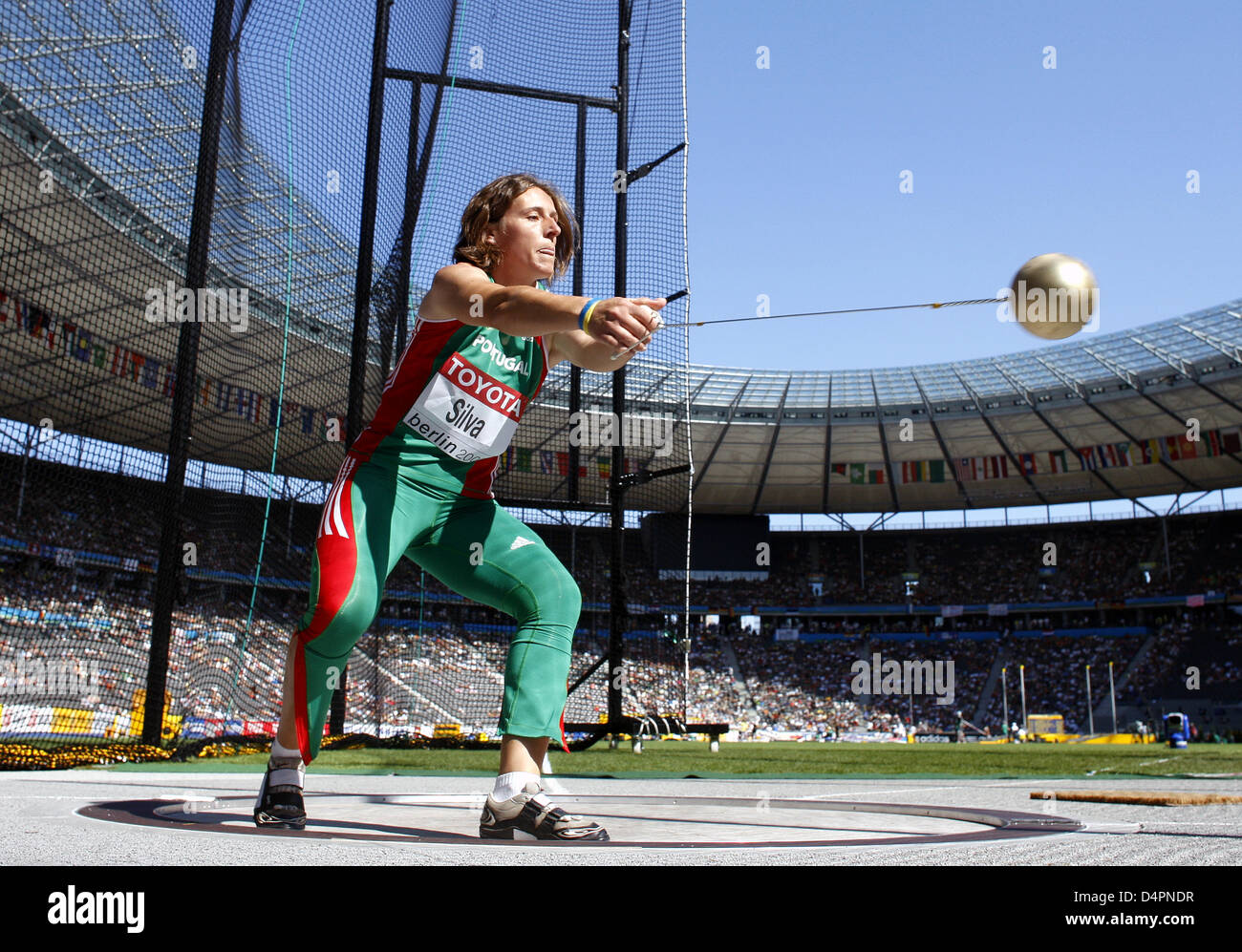Portuguese athlete Vania Silva seen in action during the Hammer Throw qualification at the 12th