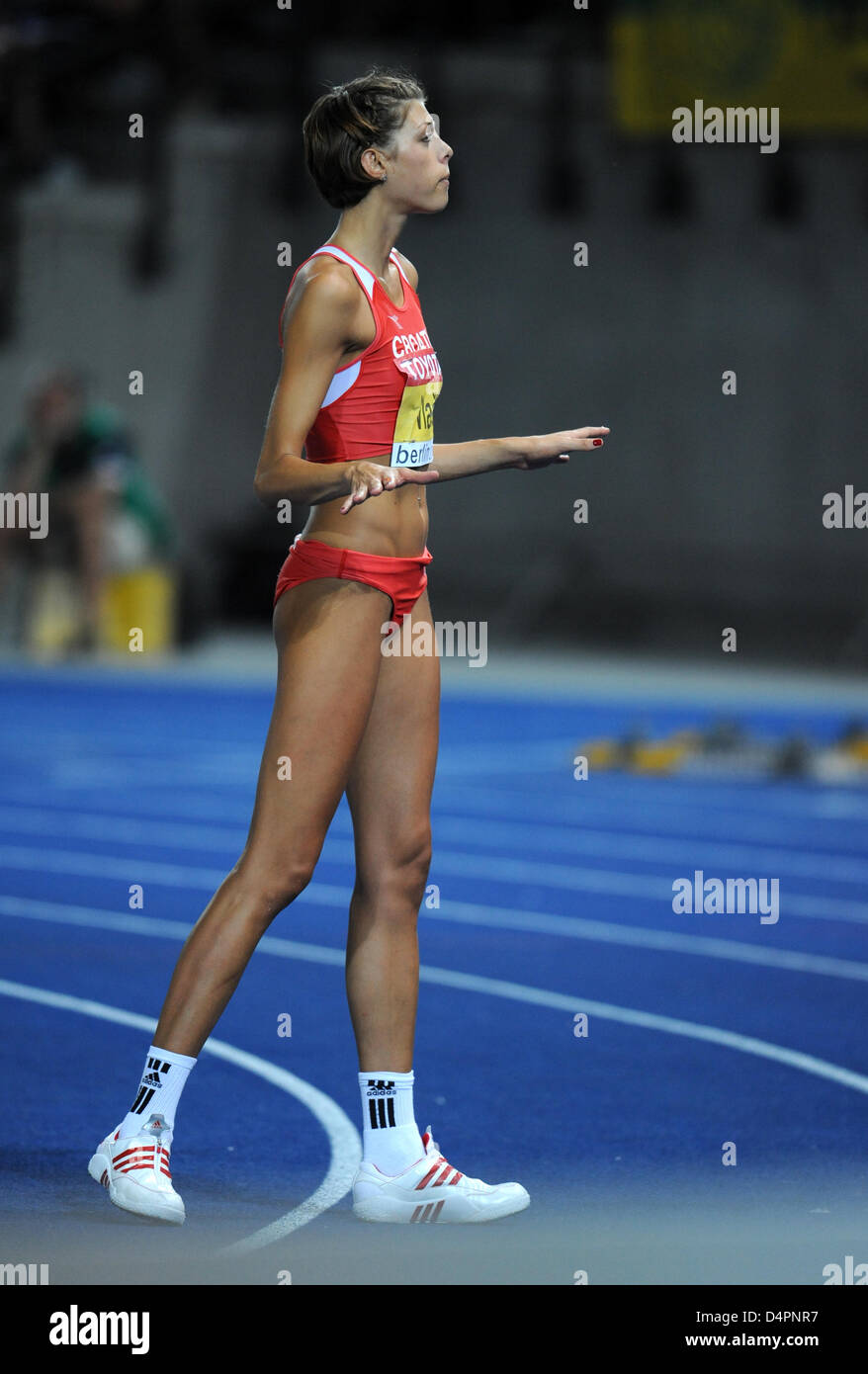 Croatian athlete Blanka Vlasic pictured in the High Jump final at the 12th IAAF World Championships in Athletics, Berlin, Germany, 20 August 2009. Photo: Bernd Thissen Stock Photo