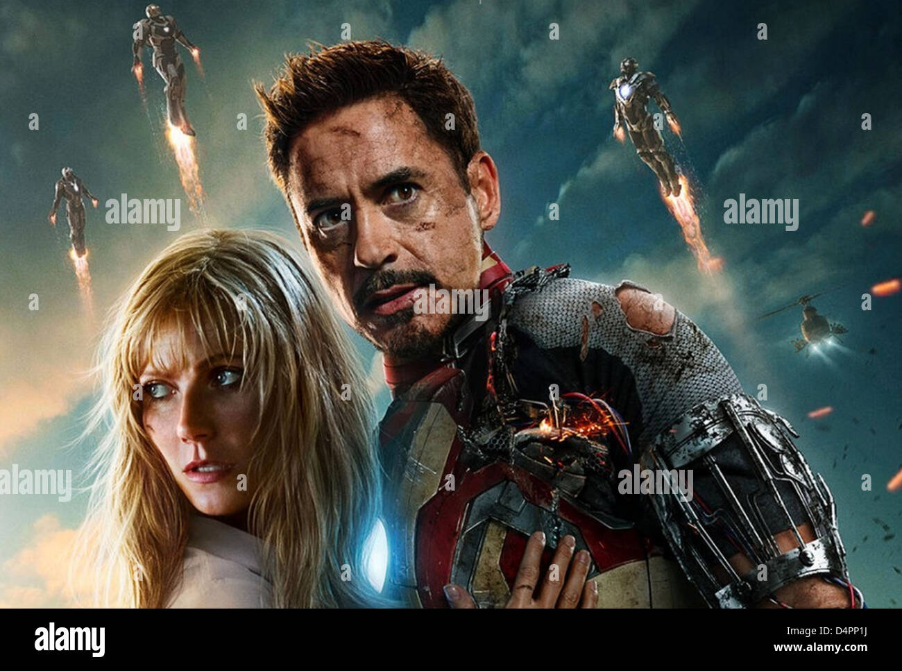 IRON MAN 3   2013 Marvel Studios/Walt Dsiney Studios Motion Pictures film with Gwyneth Paltrow and Robert Downey Jnr Stock Photo