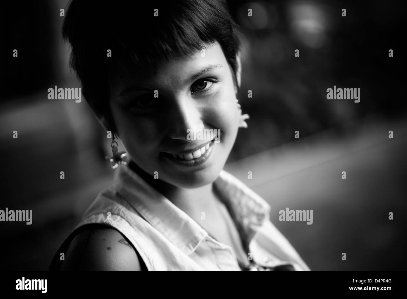 Young beautiful woman portrait in black a white Stock Photo - Alamy