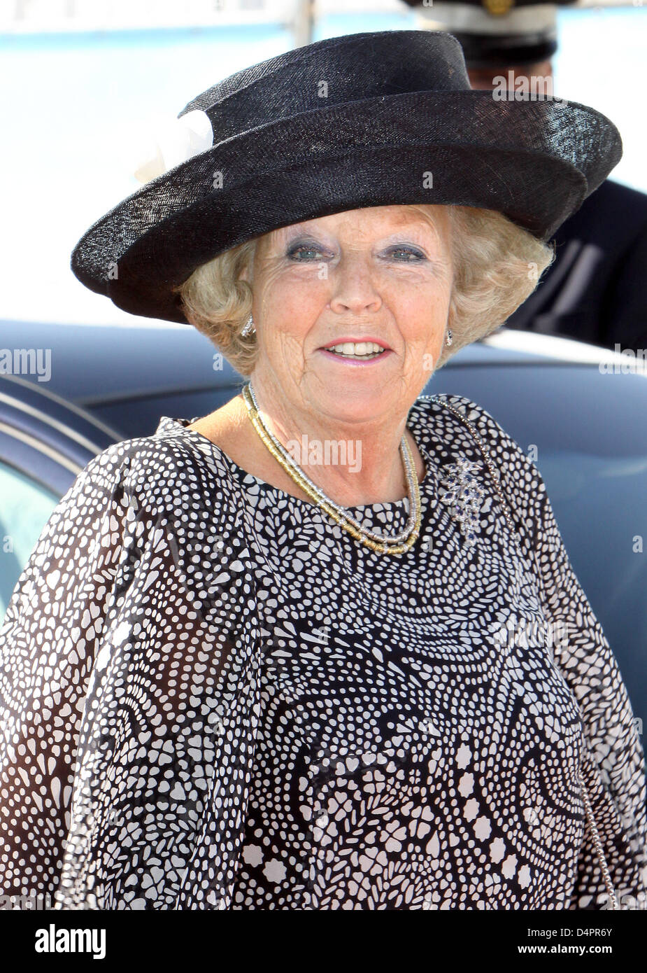 Queen Beatrix of the Netherlands arrives to christen the new ship of transport company Royal Wagenborg in the harbour of Delfzijl, the Netherlands, 24 August 2009. The ship can transport 14.000 tons  and is 154 meters long and 17 meters wide. Royal Wagenborg celebrates its 111th anniversary. Photo: Patrick van Katwijk Stock Photo