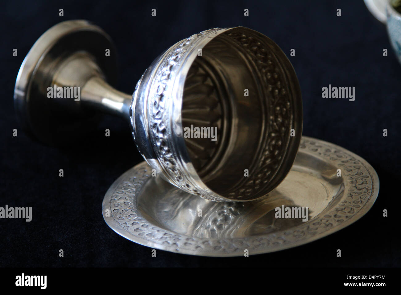 An antique silver judaica Kiddush Cup from Tripoli, Libya. Stock Photo