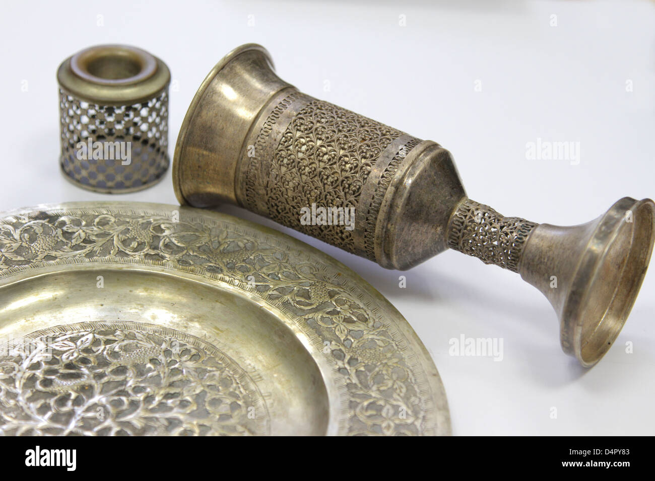 An antique silver judaica Kiddush Cup from Tripoli, Libya. Stock Photo