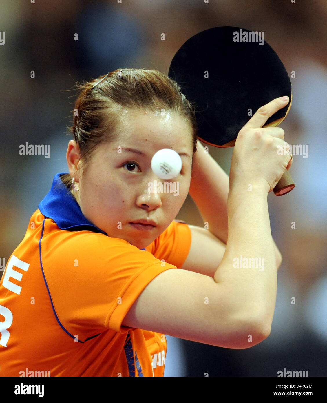 Dutch Li Jie in action during her match against German Jiaduo in the
