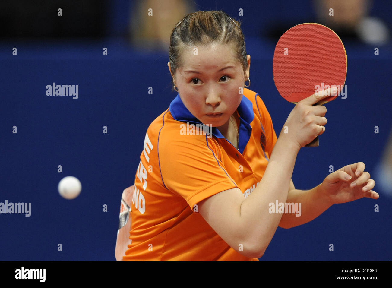 Belgium?s Li Jie celebrates winning against Germany?s Silbereisen at