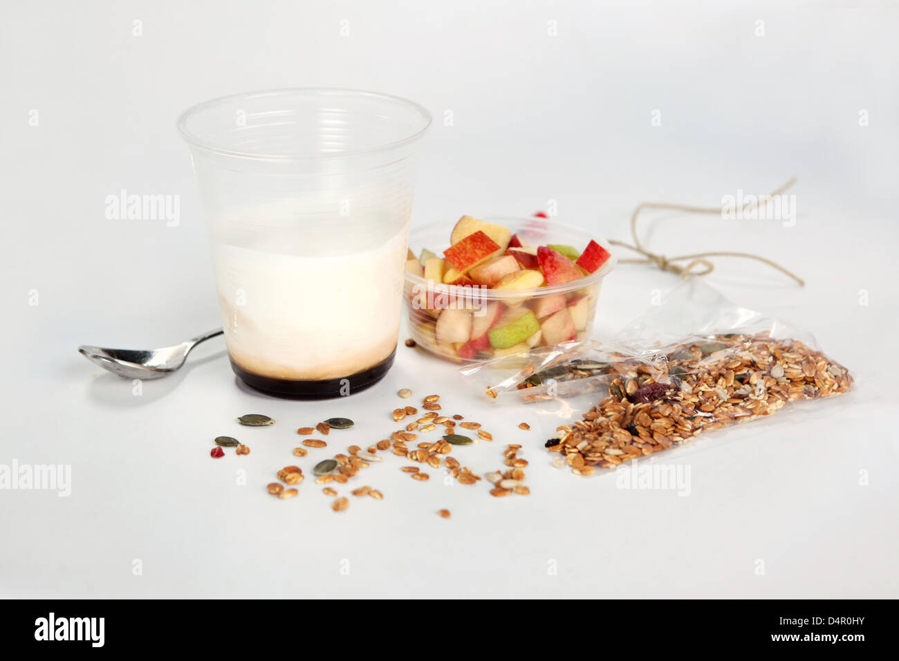 Granola fruit and yogurt take away meal Stock Photo