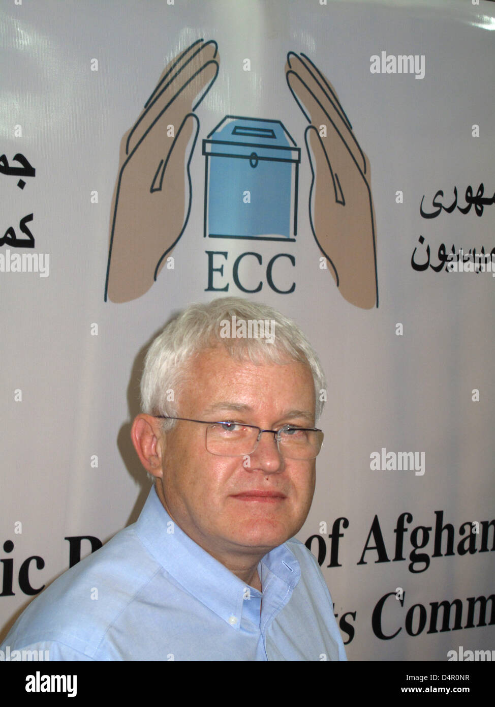 The chairman of the UN-backed Electoral Complaints Commission (ECC) for the Afghan Presidential elections, Canadian Grant Kippen, at a press conference in Kabul, Afghanistan, 14 September 2009. Speaking at the press conference he told journalists that the final results of the Afghan Presidential elections could not be announced on 17 September, as originally scheduled. Kippen said  Stock Photo