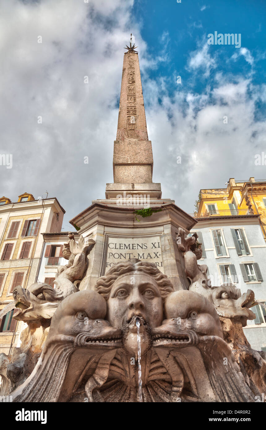 Fountain and obelisk at the Piazza della Rotonda in Rome, Italy Stock Photo