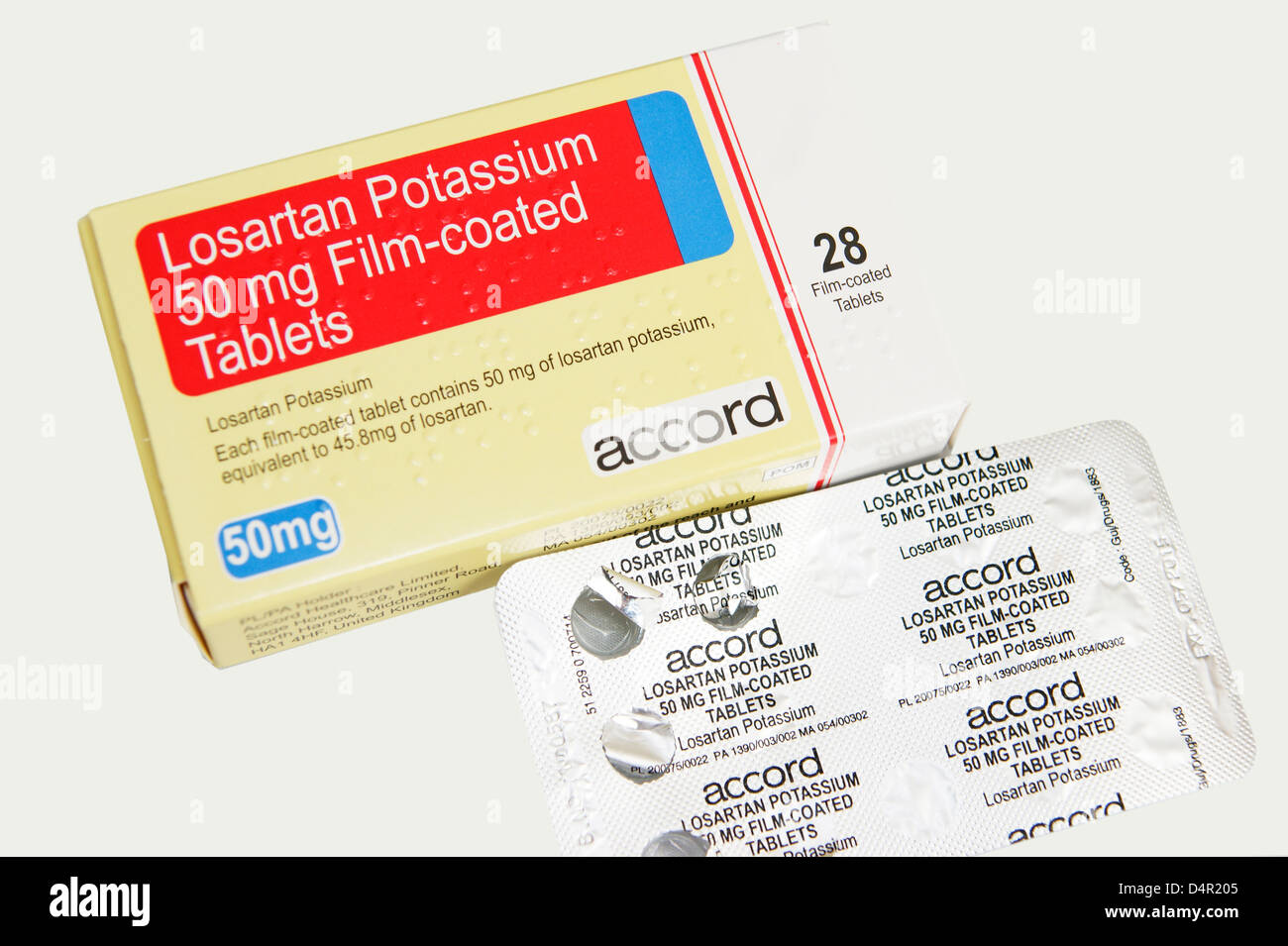 Losartan Potassium tablets used for lowering high blood pressure Stock
