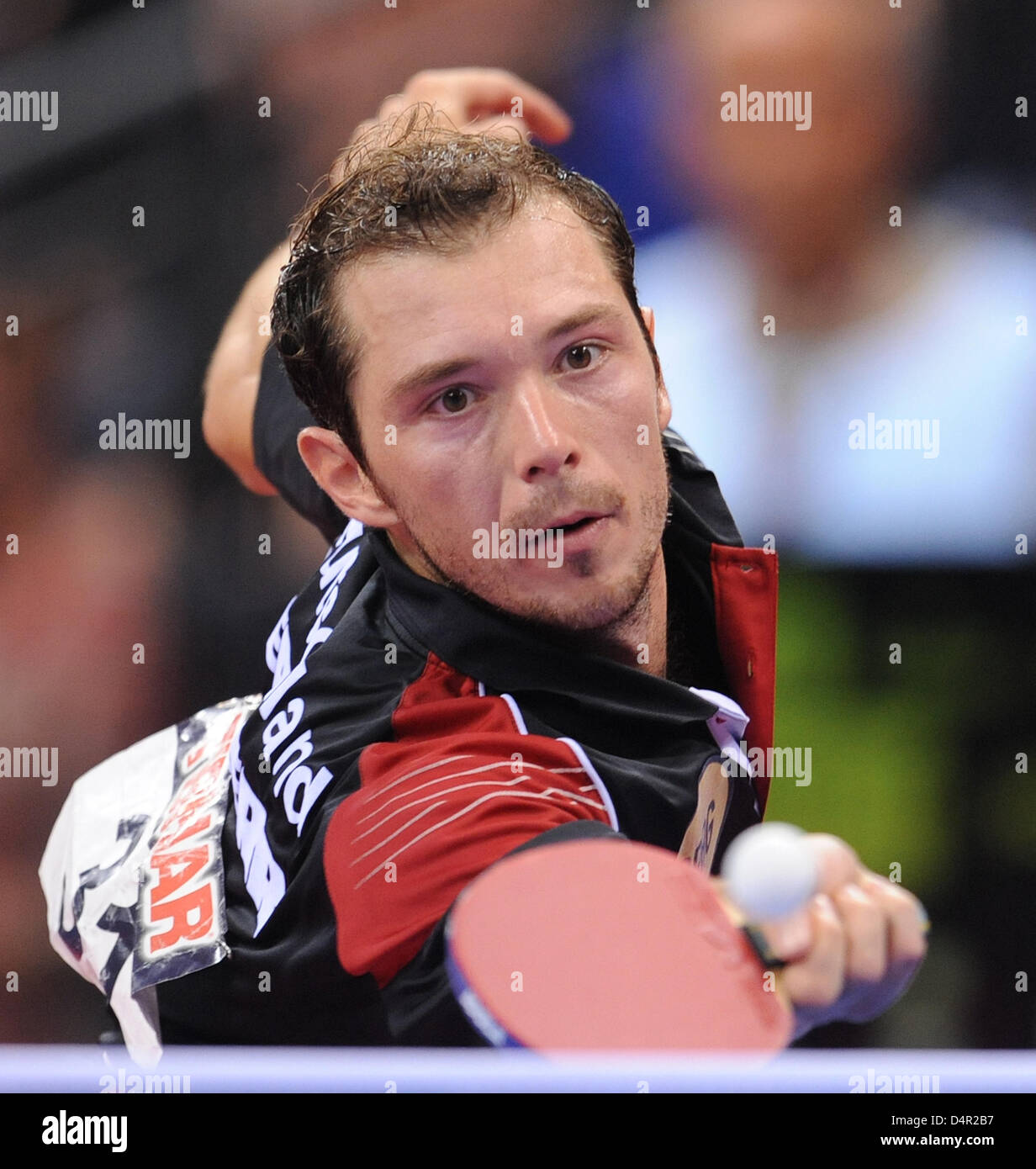 Zoltan Fejer-Konnerth from Germany plays against Schlager from Austria during the men?s singles competition of the European Table Tennis Championships at Porsche-Arena stadium in Stuttgart, Germany, 18 September 2009. Photo: Bernd Weissbrod Stock Photo