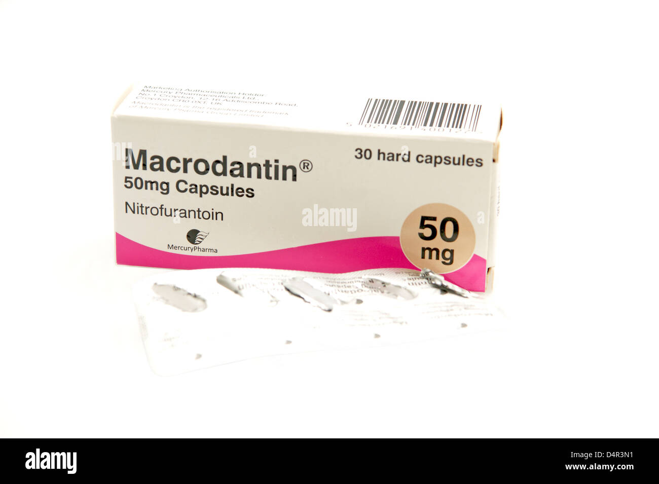 Macrodantin Nitrofurantoin antibiotic capsules (antibiotics for bladder, kidney & urinary tract infections) Stock Photo
