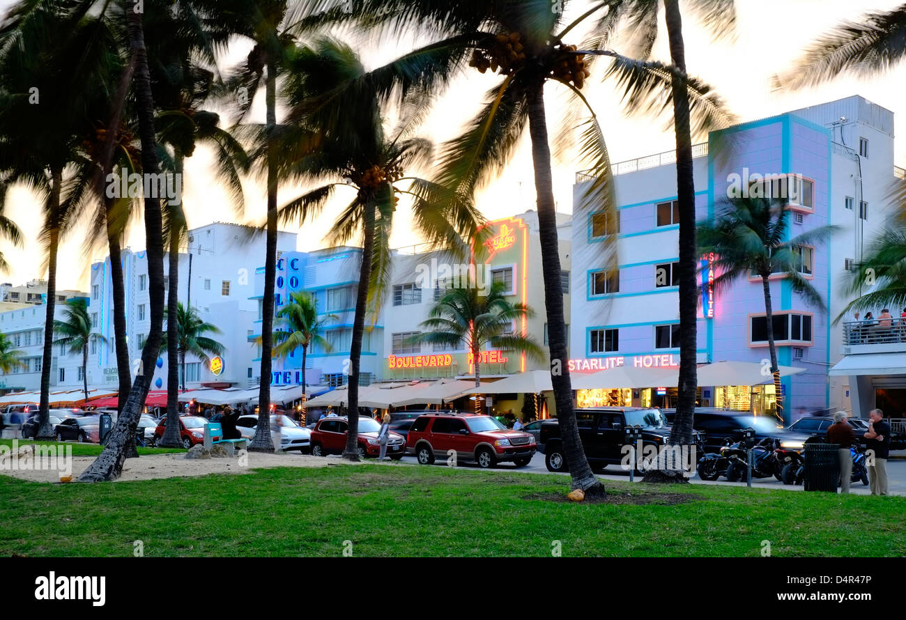 Art Deco Hotels, Ocean Drive, Miami, Florida, USA Stock Photo