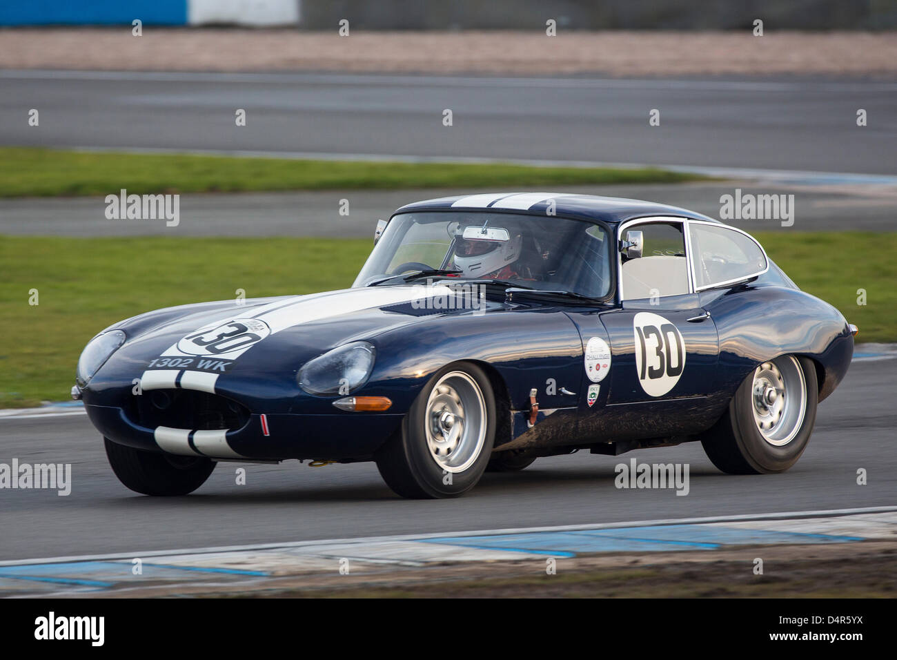 17.03.2013 Donington Park Derby England. Historic Sports Car Club 80th Anniversary Meeting. HSCC Guards Trophy Car Championship #130 Rowley - Jaguar E-Type Stock Photo