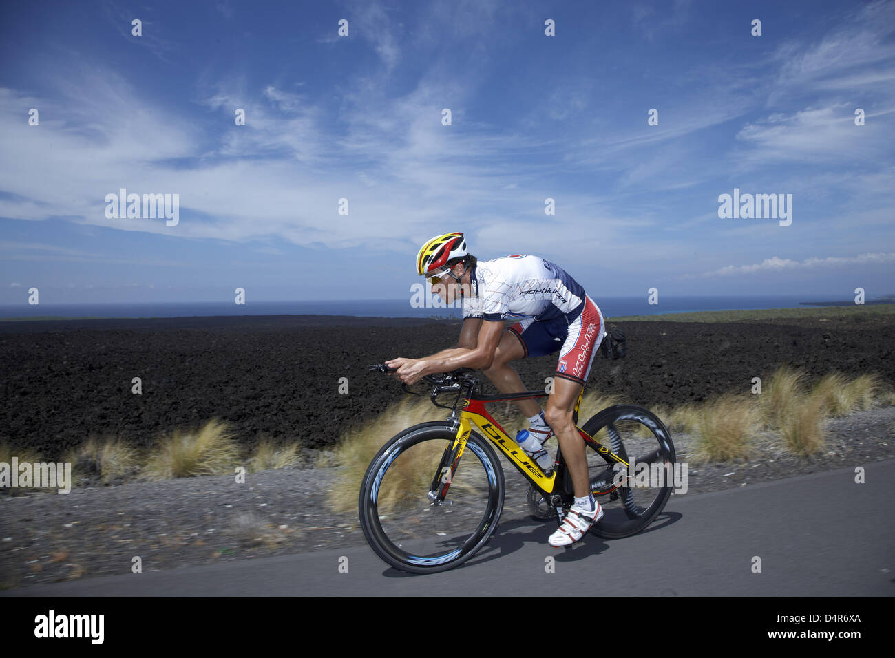 German triathlete Andreas Realert prepares for the Ironman triathlon ...