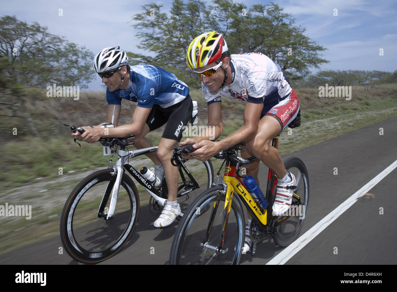 German triathlete Andreas Realert (R) prepares for the Ironman ...