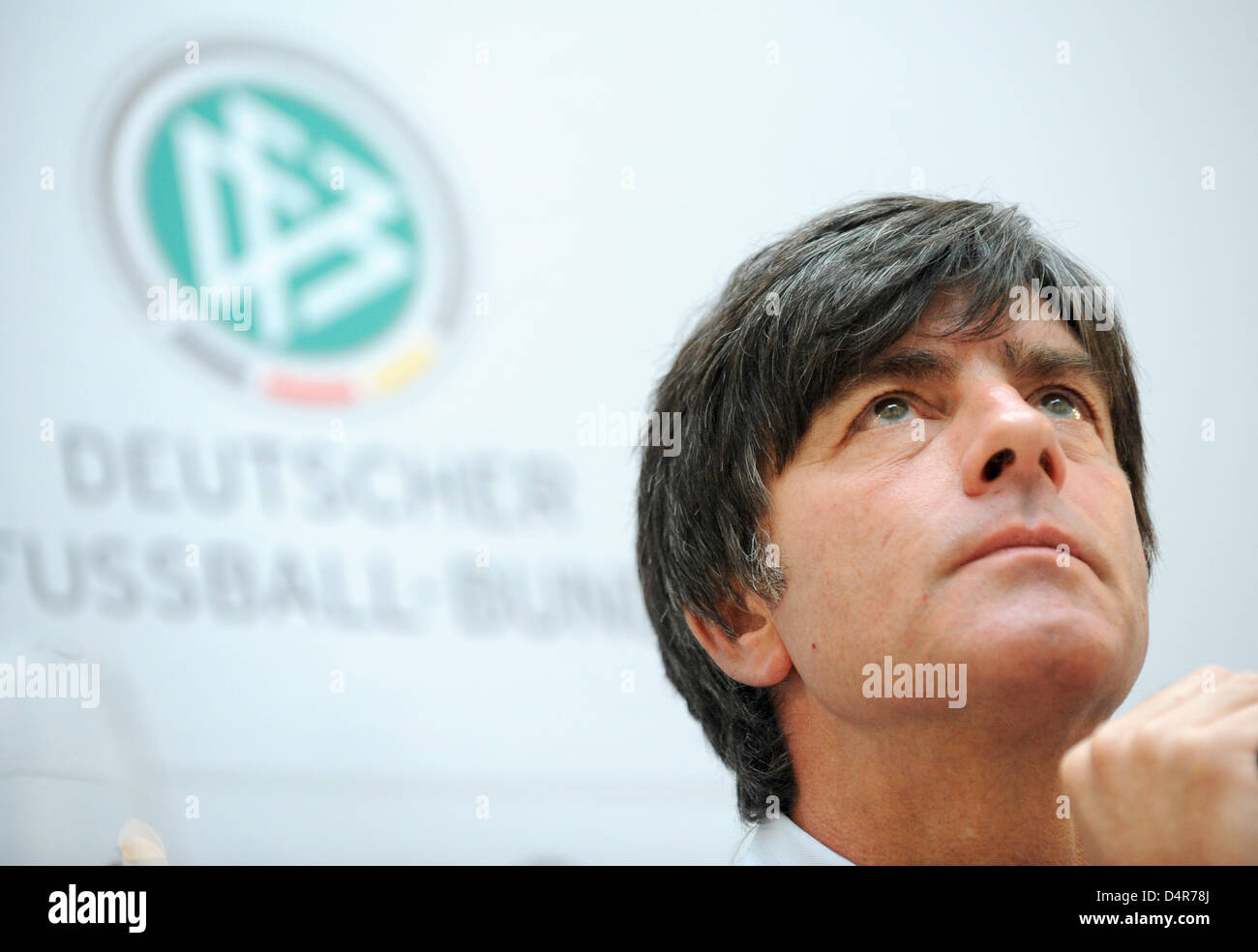 Germany head coach Joachim Loew pictured during a press conference of the German national team in Moscow, Russia, 09 October 2009. The German team faces Russia?s squad for a crucial FIFA 2010 World Cup qualifier on 10 October to be held on artificial turf at Luzhniki stadium of Moscow. Phhoto: Marcus Brandt Stock Photo