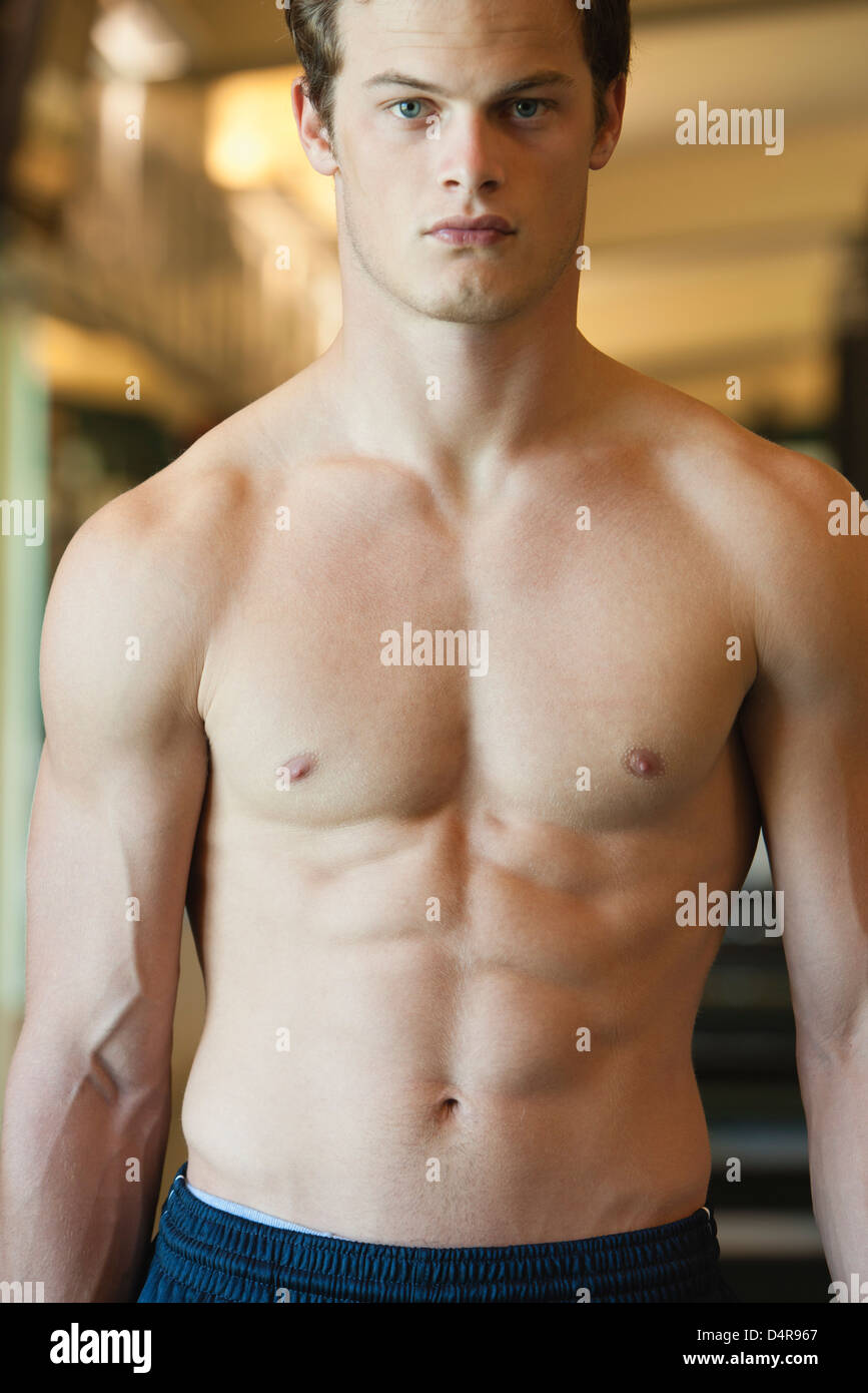 Barechested young man Stock Photo
