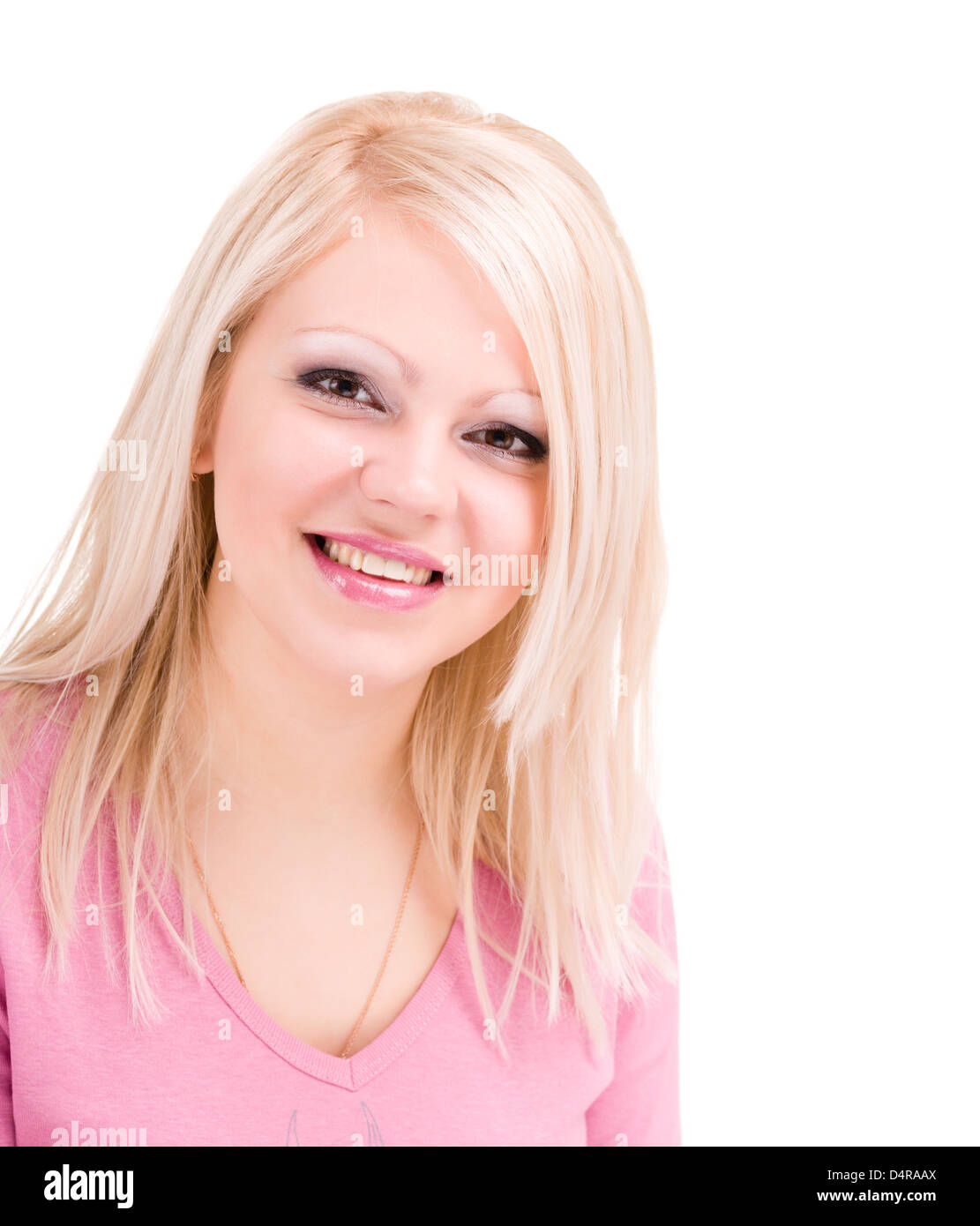 smiling woman on white background Stock Photo - Alamy