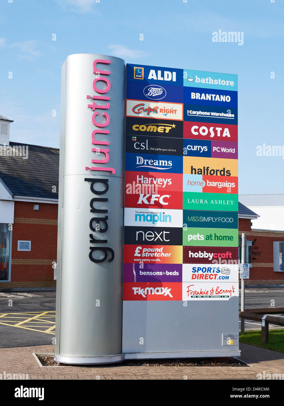 Grand Junction retail park sign in Crewe Cheshire UK Stock Photo