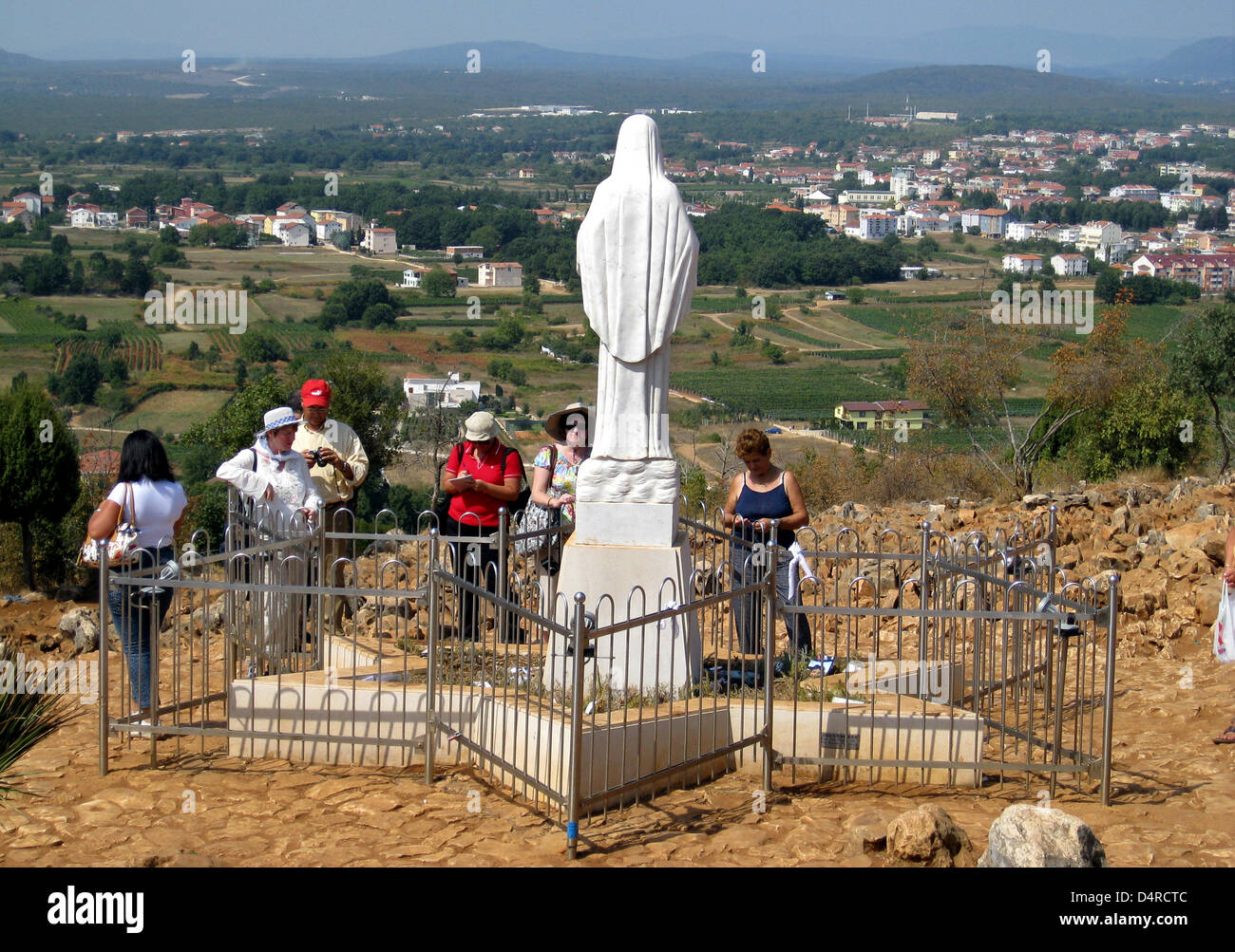 (dpa file) A file picture dated 05 September 2008 depicts a scuplture of Virgin Mary overseeing the area around pilgrimage site Medjugorje, Bosnia-Hercegovina. Virgin Mary is said to have appeared the first time here on 25 June 1981 to youths and is since then a magnet for Christian faithfuls. Medjugorje is located in the Hercegovina that is mostly populated by Croatians. Photo: Ro Stock Photo